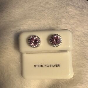 7mm Sterling Silver Pink Sapphire Cubic Zirconia Stud Earrings retail $149.00